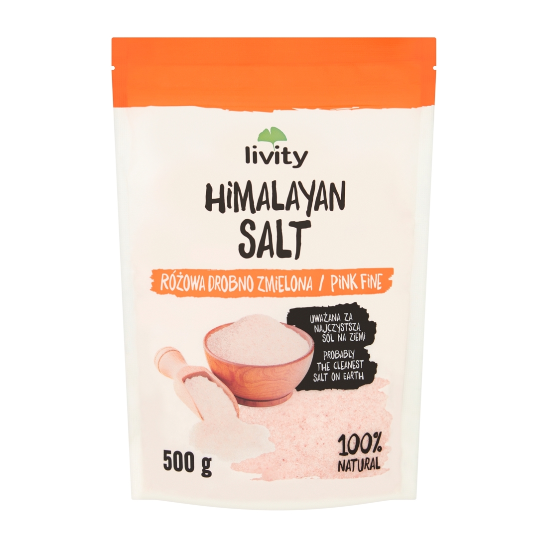 Sól himalajska różowa drobno zmielona doypack 500 g Livity