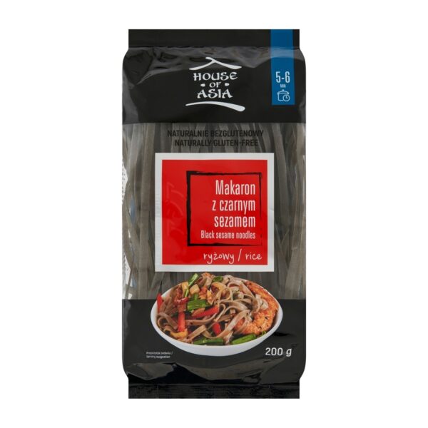Bezglutenowy makaron ryżowy z czarnym sezamem 5mm 200g House of Asia !!! Krótka data:2026.04.23 House of Asia