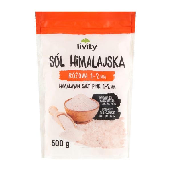 Sól himalajska różowa 1-2 mm 500g Livity !!! Promocja! term. prz.:2029.03.30 Livity